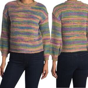 Rainbow Space Dye Wool Blend‎ Sweater Womens XL Cozycore Cabincore Cottage Retro